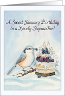 Stepmother Happy January Birthday With Red Breasted Nuthatch card