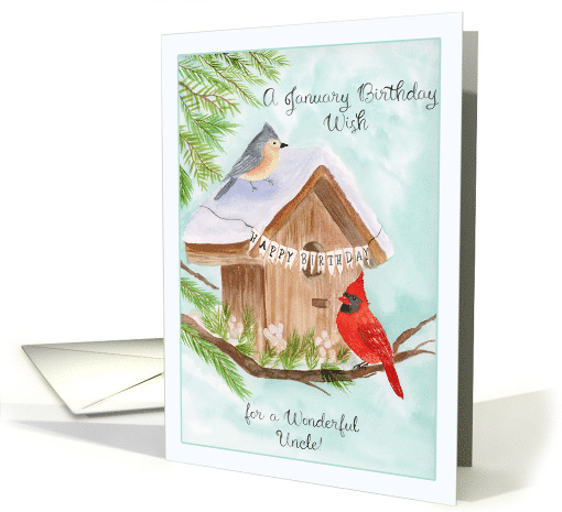 Uncle Happy January Birthday With Birds at Birdhouse card (1958442)