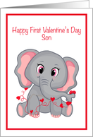Son Happy First Valentines Day Baby Elephant with Hearts card