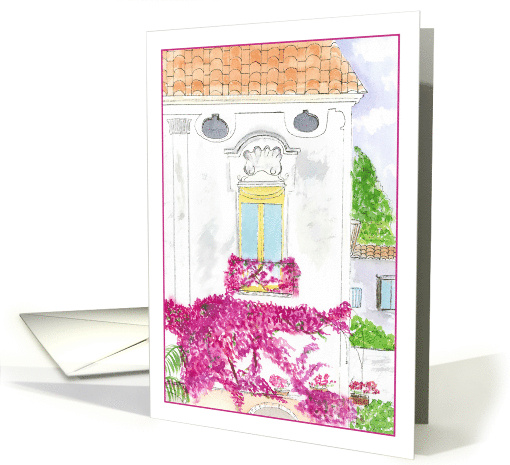 Positano Inspired Italian Balcony with Bougainvillea Blank card