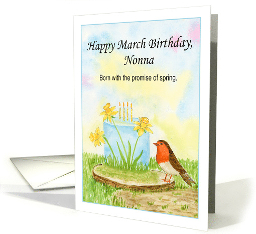 Nonna Happy March Birthday Robin with Daffodil Cake card (1962376)