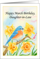 Daughter in Law Happy March Birthday Blue Bird with Daffodils card