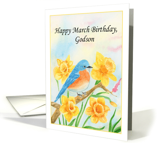 Godson Happy March Birthday Blue Bird with Daffodils card (1962794)