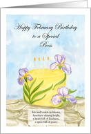 Boss Happy February Birthday with Irises Birthday Cake