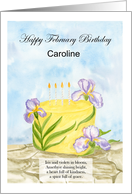 Personalize Happy February Birthday with Irises Birthday Cake