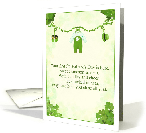 Grandson First St Patrick Day with Baby Leprechaun Outfit card