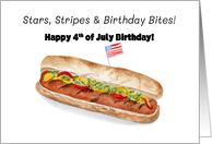 Happy July Fourth Birthday with Patriotic Hot Dog