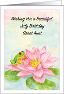 Great Aunt Happy July Birthday with Pink Water Lily card