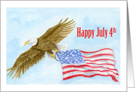 Happy July 4th with Bald Eagle Flying with American Flag
