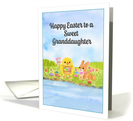Happy Easter Granddaughter with Baby Chick and Easter Bunny card