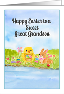 Happy Easter Great Grandson with Baby Chick and Easter Bunny