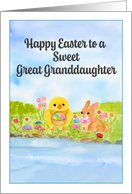 Happy Easter Great Granddaughter with Baby Chick and Easter Bunny