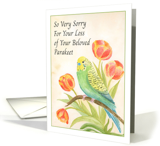 Parakeet Sympathy with Tulips Pet Loss Condolence card (1971860)