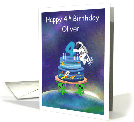 Personalize Happy 4th Birthday Astronaut with Aliens and... (1978054)