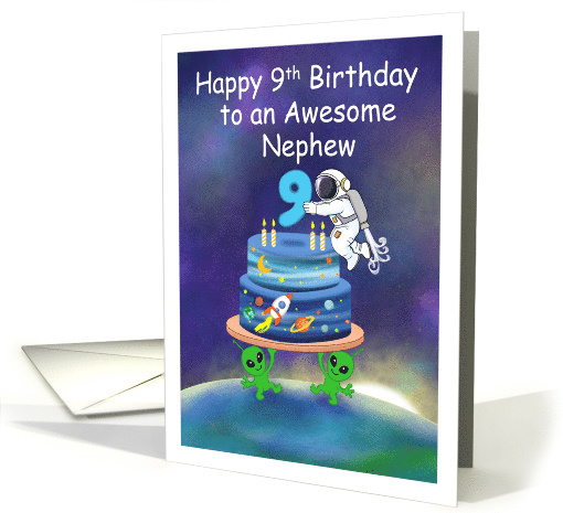 Nephew Happy 9th Birthday Astronaut with Aliens and Birthday card