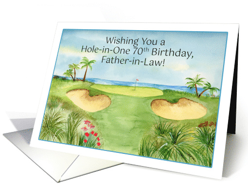 Father in Law Happy 70th Birthday Tropical Golf Course card (1987960)
