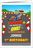 Personalize 1st Birthday Dinosaur Race Car Ready Set Invitation