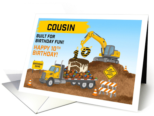 Cousin 10th Birthday Construction Site Flatbed Truck card (2000920)