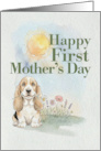 First Mothers Day Card Basset Hound Puppy Spring Flowers Watercolor card