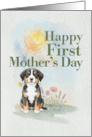 First Mothers Day Swiss Mountain Puppy Dog and Flowers card