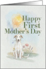 First Mothers Day Borzoi Puppy Dog and Flowers card