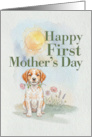 First Mothers Day Roan Brittany Puppy Dog and Flowers card