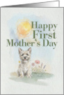 First Mothers Day Cairn Terrier Puppy Dog and Flowers card