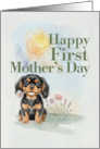 First Mothers Day Black and Tan Cavalier Puppy Dog and Flowers card