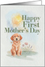 First Mothers Day Reddish Golden Retriever Puppy Dog and Flowers card