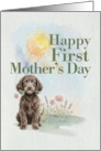 First Mothers Day Irish Water Spaniel Puppy Dog and Flowers card