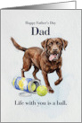 Dad Father’s Day Funny Chocolate Labrador Tennis Ball Watercolor card