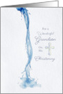 Grandson Christening Blue Watercolor Cross card