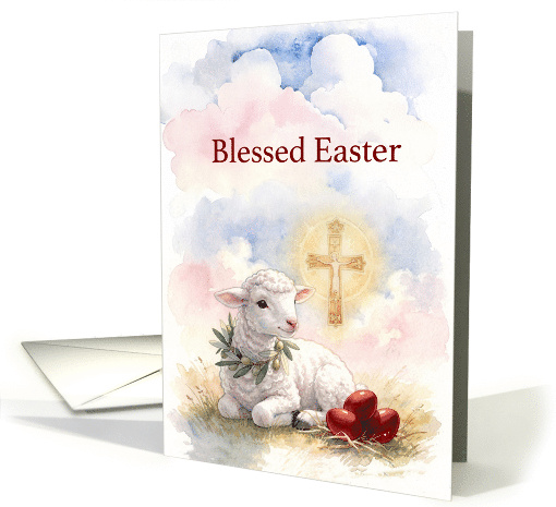 Blessed Easter Card Lamb Red Eggs Cross Religious Easter Greeting card