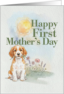 First Mothers Day Card Welsh Springer Spaniel Puppy and Spring Flowers card