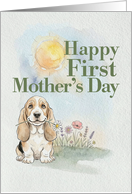 First Mothers Day Card Basset Hound Puppy Spring Flowers Watercolor card
