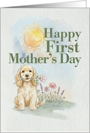 First Mothers Day English Cocker Spaniel Puppy and Flowers Watercolor card