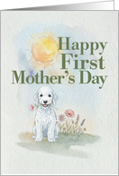 First Mothers Day Bedlington Terrier Puppy and Flowers Watercolor card