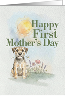 First Mothers Day Border Terrier Puppy Dog and Flowers card
