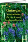 Happy Recovery Anniversary White bog orchid, Custom Text card