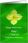 Custom Text, Happy Recovery Anniversary, Four-point Evening Primrose card