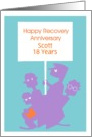 Custom Card Happy 18 Year Recovery Anniversary, children with a banner card