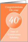 Congratulations 40 Years of continuous sobriety. Light and dark orange card