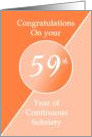 Congratulations 59 Years of continuous sobriety. Light and dark orange card