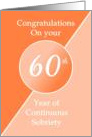 Congratulations 60 Years of continuous sobriety. Light and dark orange card