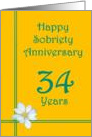 34 years Happy Sobriety Anniversary, White Flower card