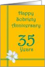 35 years Happy Sobriety Anniversary, White Flower card