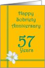 57 years Happy Sobriety Anniversary, White Flower card