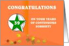 39 Years Continuous Sobriety Falling leaves card