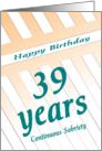 39 Years Happy Sobriety Birthday card