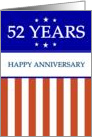 52 YEARS. Happy Anniversary, Red White and Blue with Stars card